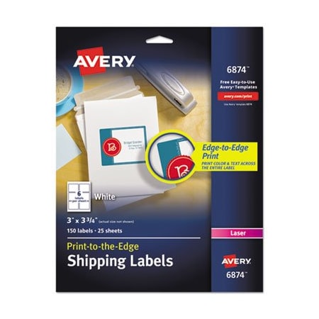 Avery Dennison Avery, VIBRANT LASER COLOR-PRINT LABELS W/ SURE FEED, 3 X 3 3/4, WHITE, 150PK 6874